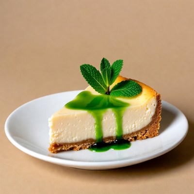 Slice of cheesecake with mint