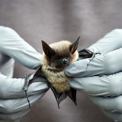 Bat being held for research purposes