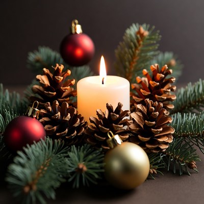 Candles and ornaments on holiday table