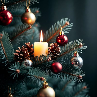 Warm candlelight on christmas tree