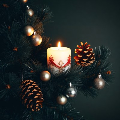 Decorations and candle on tree