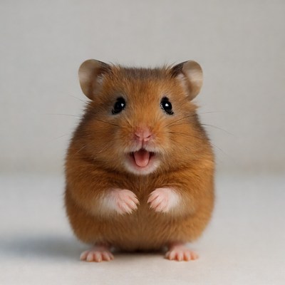 Cute hamster stands on its hind legs