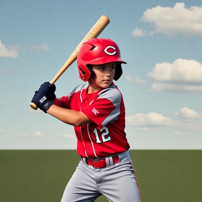 Young boy ready to bat in baseball