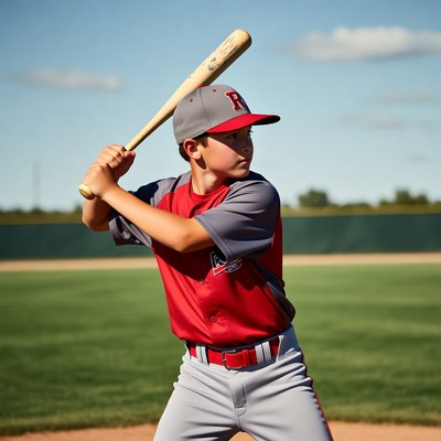 Young player practices baseball swing