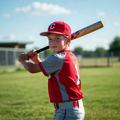 Young boy practices baseball swing
