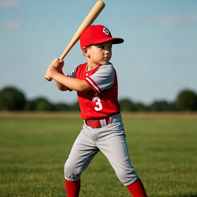 Young boy ready to bat in baseball field