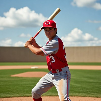 Young player ready to bat on field