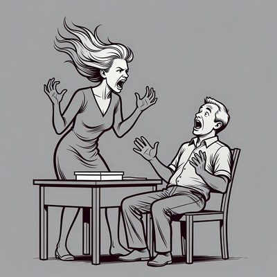 Woman yells at man while sitting