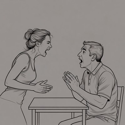 Couple arguing at kitchen table