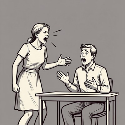 Woman arguing with man at table
