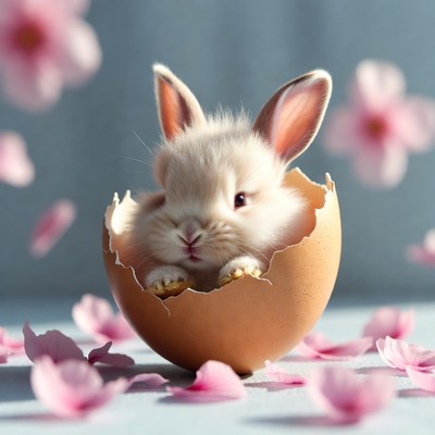 Bunny emerging from an egg