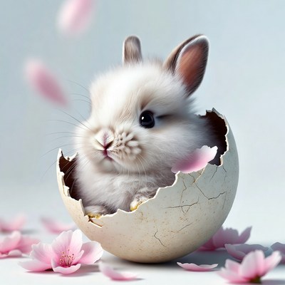 Cute bunny hatching from egg