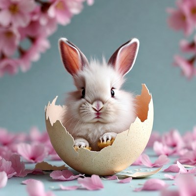 Bunny in eggshell with flowers