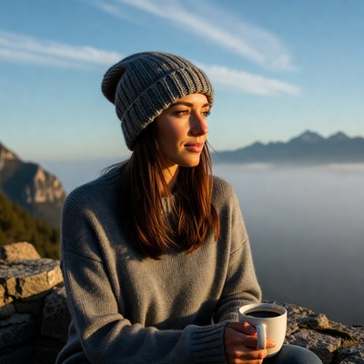 Woman enjoying coffee at mountain view