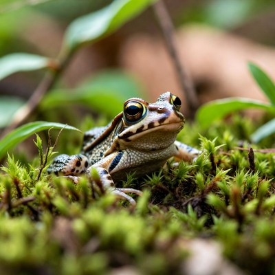 Frog resting on green moss