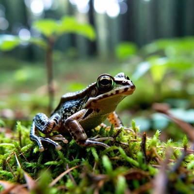 Frog on moss in forest