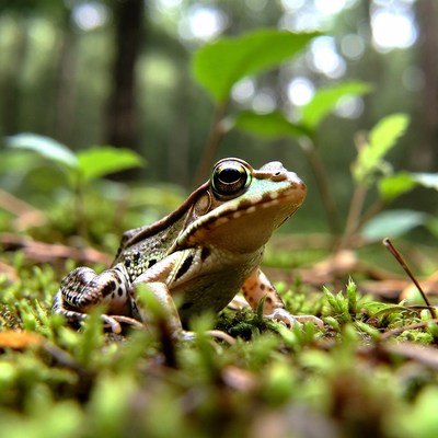 Frog on mossy ground in forest