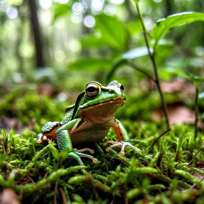 Frog on mossy ground in forest