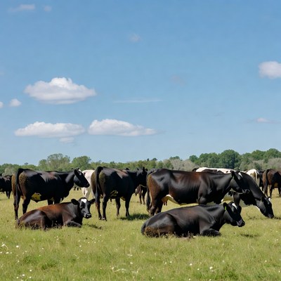 Cows grazing in open field