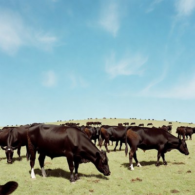 Cows grazing on green pasture