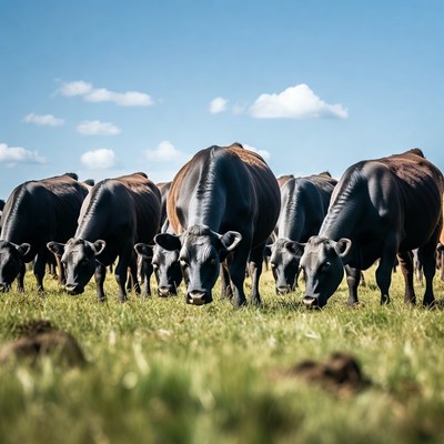 Cows grazing in a sunny field