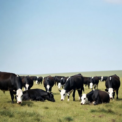Cows grazing in a green field