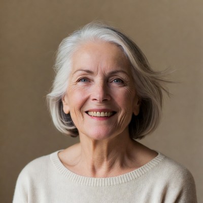 Senior woman smiling softly indoors