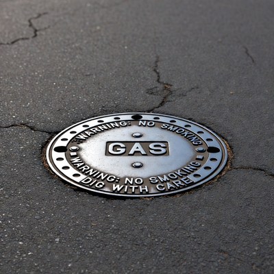 Gas manhole cover on asphalt street