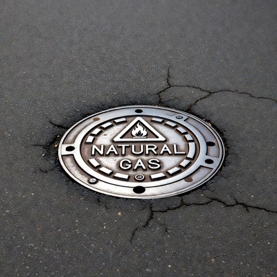Natural gas manhole cover on street