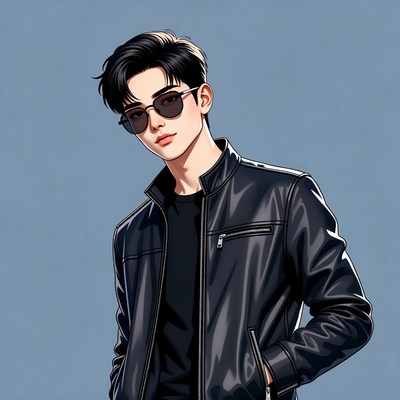Young man in black jacket with sunglasses