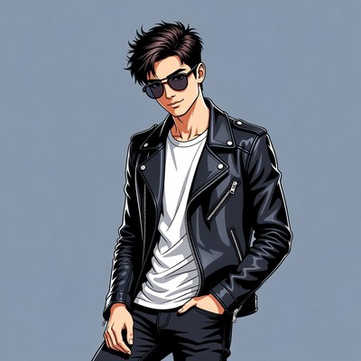 Man in leather jacket with sunglasses