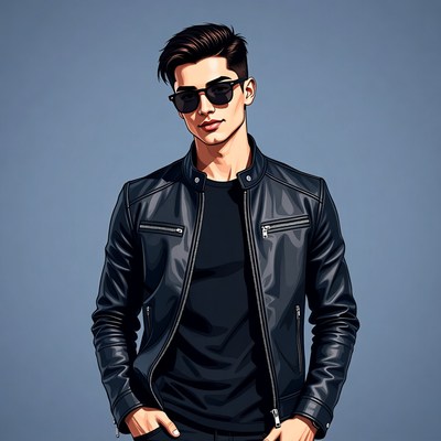 Young man in black leather jacket