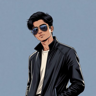 Young man in sunglasses stands confidently