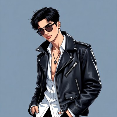 Young man in leather jacket poses