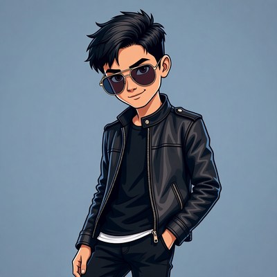 Cool boy in leather jacket