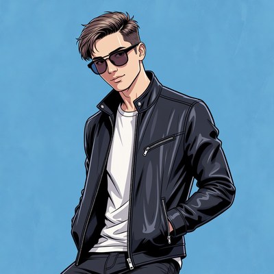 Young man in black jacket