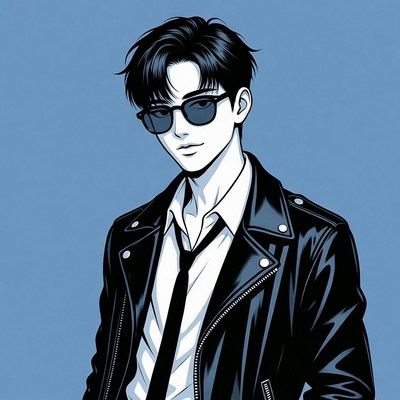 Young man in leather jacket with sunglasses