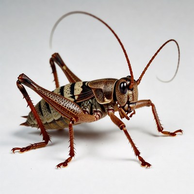 Close up of a cricket on white background