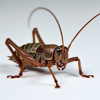 Brown insect with long antennae on plain surface