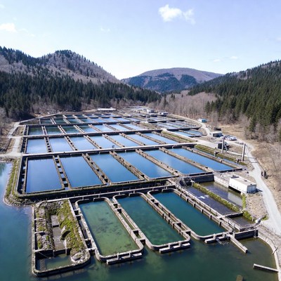 Fish farming facility in mountainous area