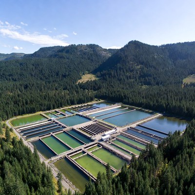 Fish farming facility in forest
