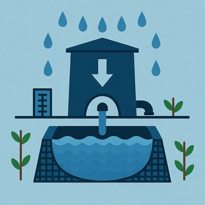 Water management system diagram in blue