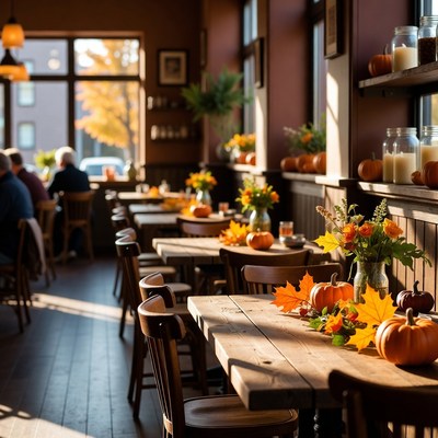 Cozy autumn restaurant scene in daylight