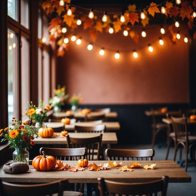 Autumn decor in a cozy cafe setting