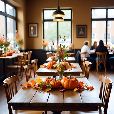 Fall decor in cozy cafe setting