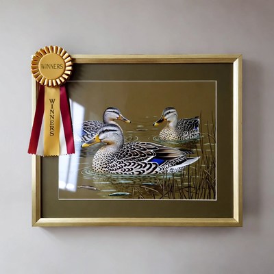 Ducks with award on display
