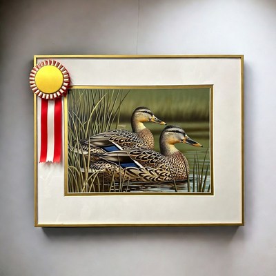 Ducks displayed in an art frame