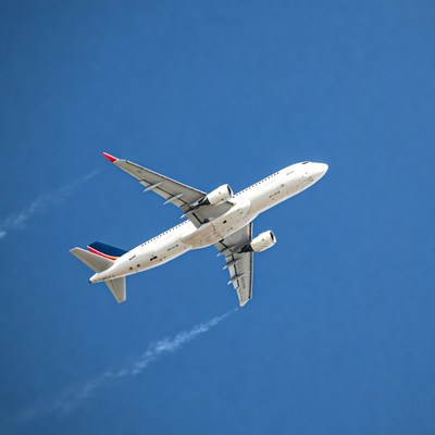 Aircraft flying in blue sky