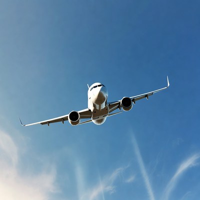 Airplane flying in blue sky