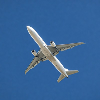 Airplane in bright blue sky